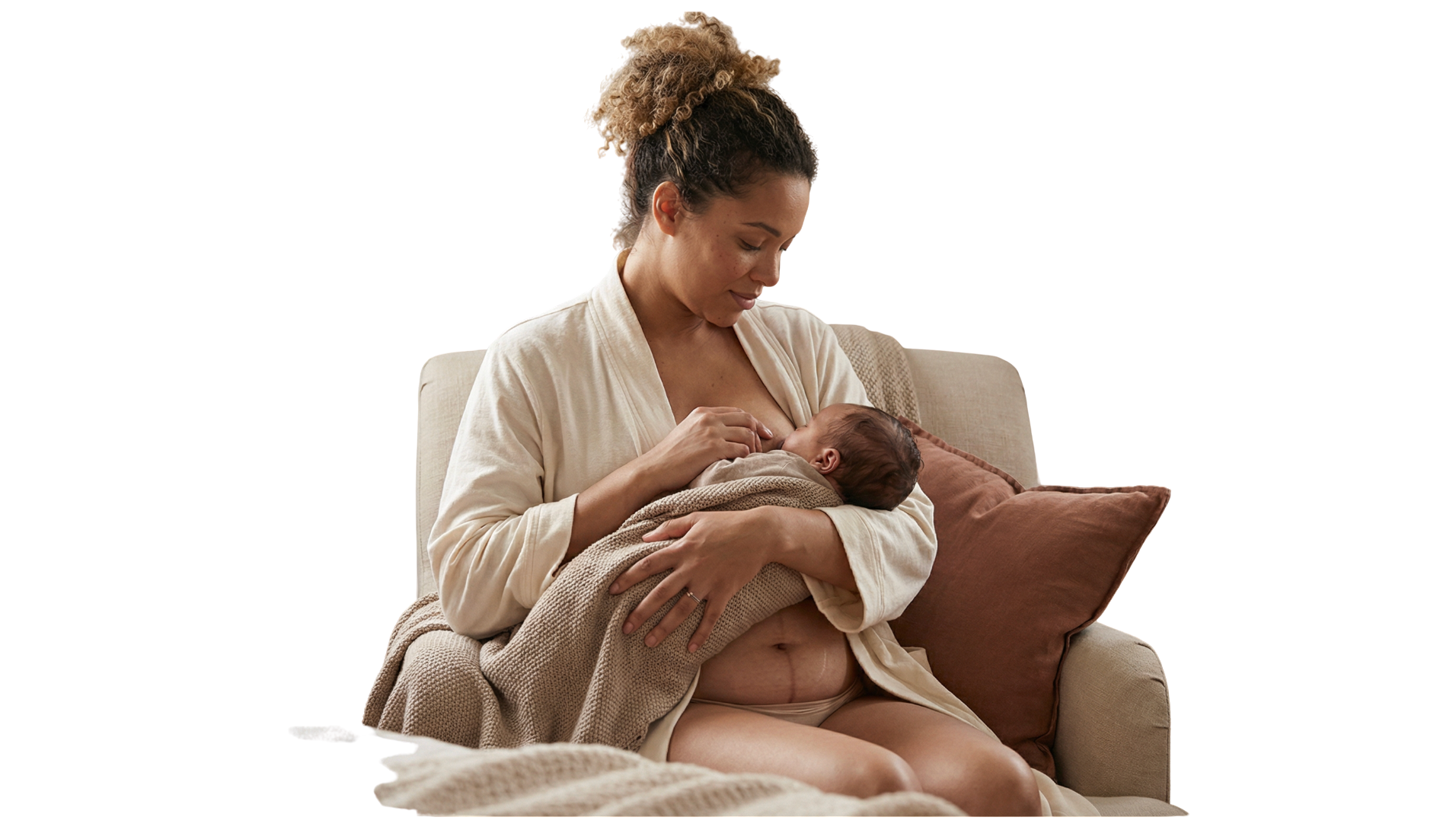 Mother breastfeeding with a visible caesarean scar